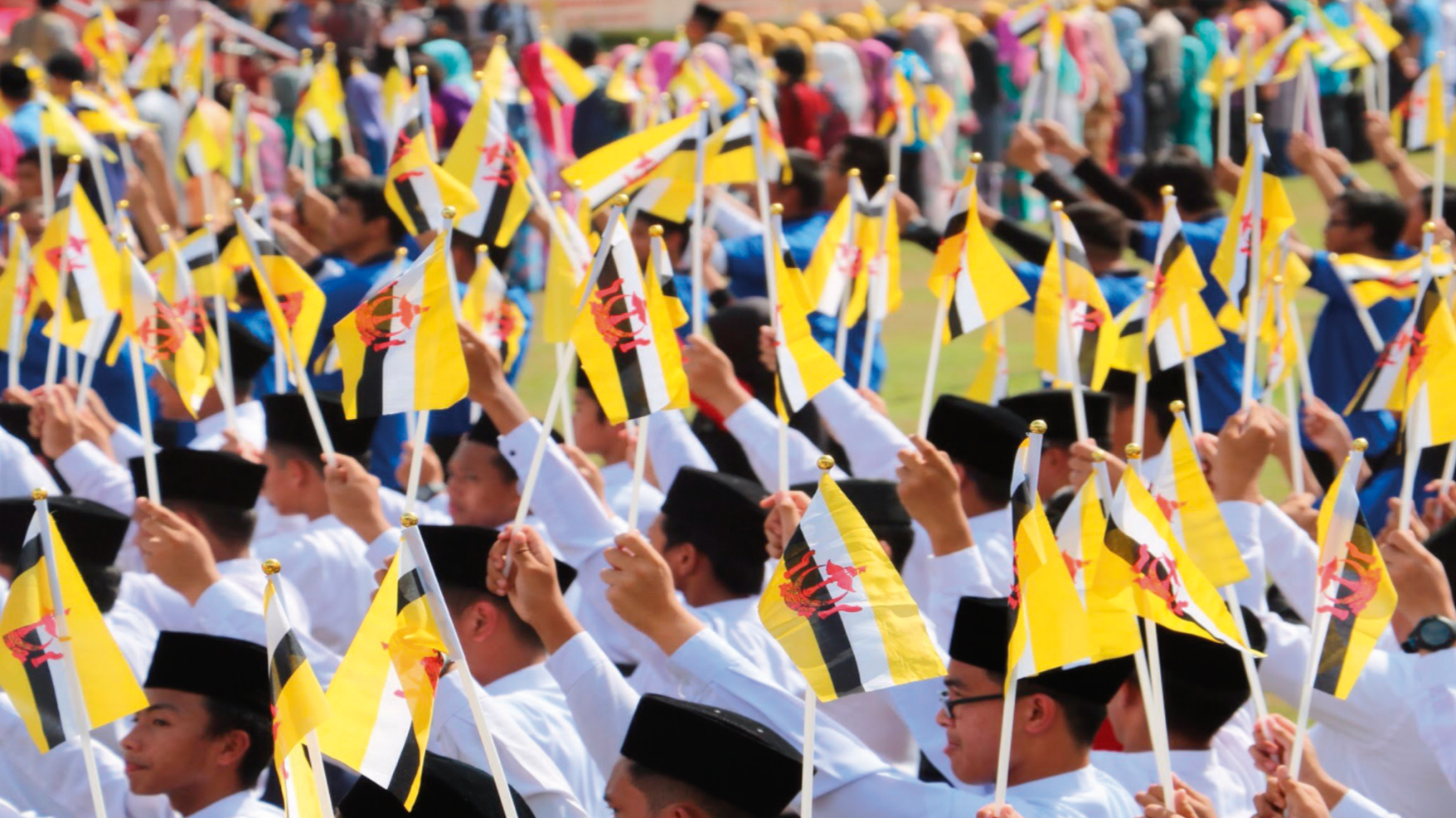 Brunei students holding flags